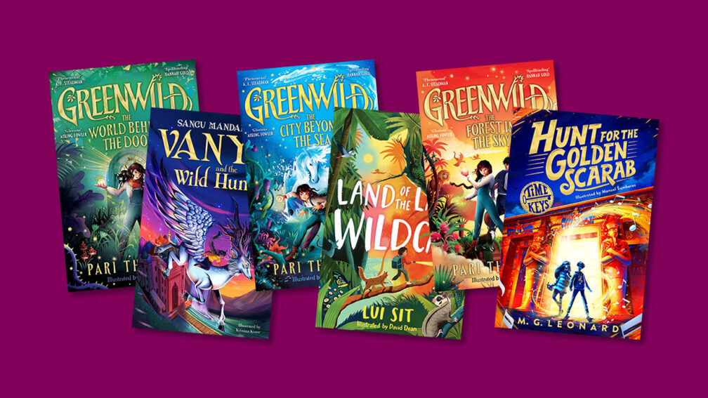 The front covers of Greenwild The World Behind the Door Vanya and the Wild Hunt Greenwild The City Beyond the Sea Land of the Last Wildcat Greenwild The Forest in the Sky and Hunt for the Golden Scarab